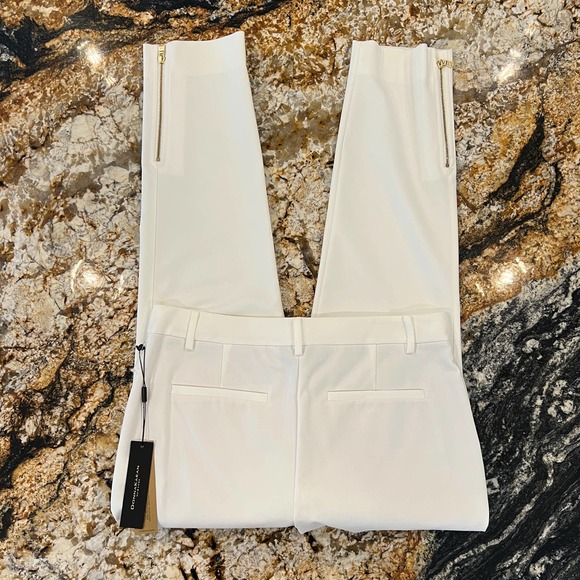 NWT Donna Karan Ivory/Winter White Ankle Zipper Slit Pants - SIZE 10 - Picture 5 of 10